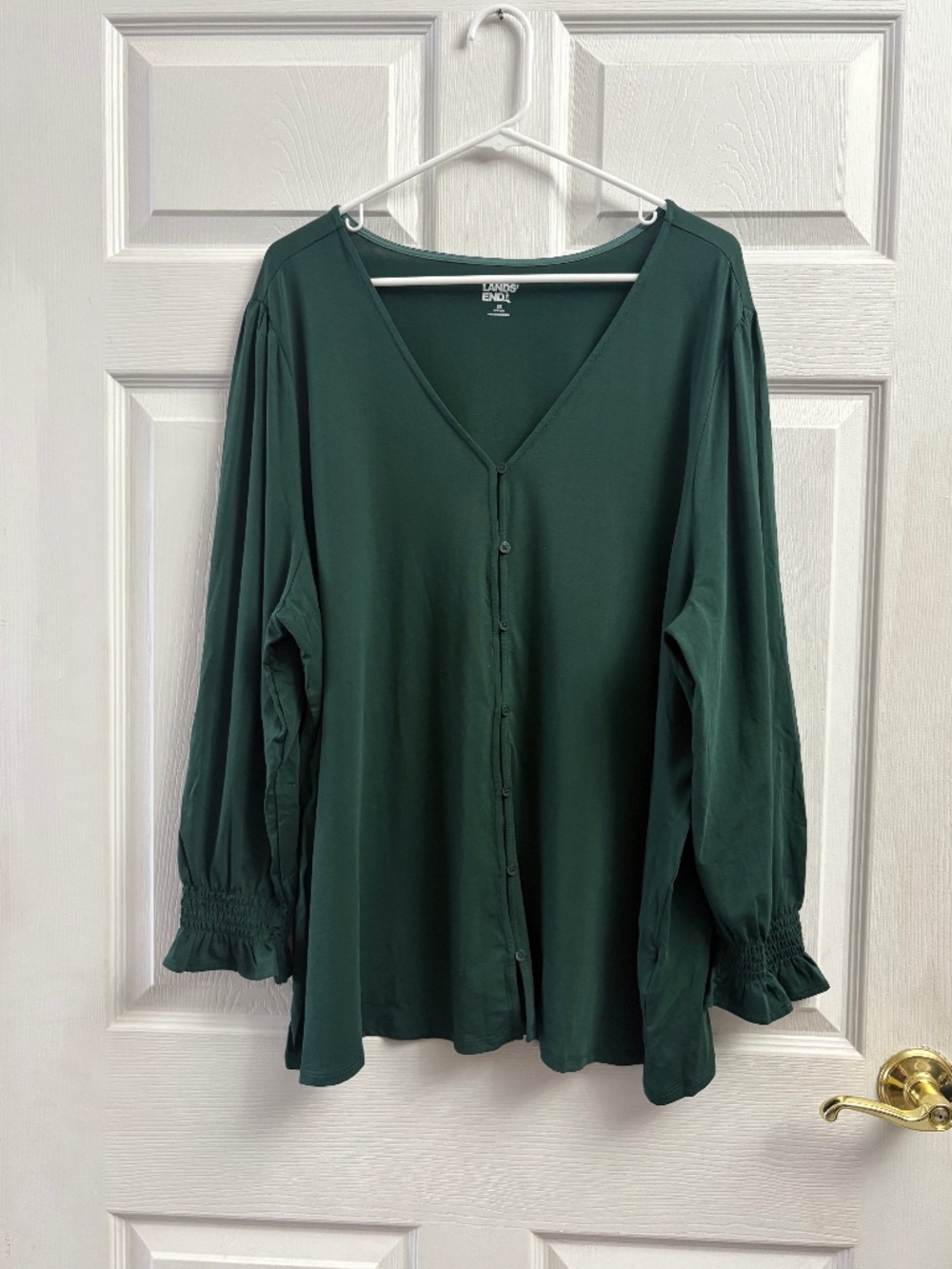 Women's Lands End Dark Green Flowy Button Front Blouse